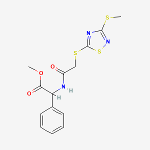 molecular formula C14H15N3O3S3 B4308156 METHYL 2-[(2-{[3-(METHYLSULFANYL)-1,2,4-THIADIAZOL-5-YL]SULFANYL}ACETYL)AMINO]-2-PHENYLACETATE 
