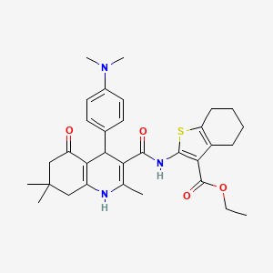 molecular formula C32H39N3O4S B4308356 ETHYL 2-[({4-[4-(DIMETHYLAMINO)PHENYL]-2,7,7-TRIMETHYL-5-OXO-1,4,5,6,7,8-HEXAHYDRO-3-QUINOLINYL}CARBONYL)AMINO]-4,5,6,7-TETRAHYDRO-1-BENZOTHIOPHENE-3-CARBOXYLATE 
