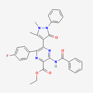 molecular formula C31H26FN5O4 B4308490 ETHYL 3-(BENZOYLAMINO)-5-(1,5-DIMETHYL-3-OXO-2-PHENYL-2,3-DIHYDRO-1H-PYRAZOL-4-YL)-6-(4-FLUOROPHENYL)-2-PYRAZINECARBOXYLATE 