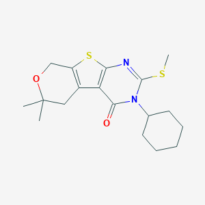 molecular formula C18H24N2O2S2 B430851 4-cyclohexyl-12,12-dimethyl-5-methylsulfanyl-11-oxa-8-thia-4,6-diazatricyclo[7.4.0.02,7]trideca-1(9),2(7),5-trien-3-one CAS No. 312594-29-9