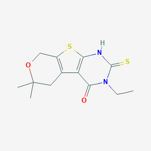 molecular formula C13H16N2O2S2 B430852 4-ethyl-12,12-dimethyl-5-sulfanylidene-11-oxa-8-thia-4,6-diazatricyclo[7.4.0.02,7]trideca-1(9),2(7)-dien-3-one CAS No. 352660-99-2