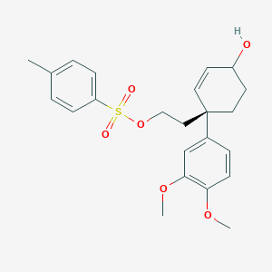 molecular formula C23H28O6S B043088 (1R)-1-(3,4-Dimethoxyphenyl)-4-hydroxy-2-cyclohexene-1-ethanol 1-(4-Methylbenzenesulfonate) CAS No. 866394-50-5