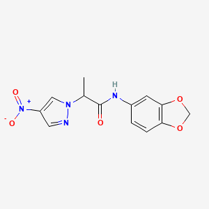 molecular formula C13H12N4O5 B4308895 N-(2H-13-BENZODIOXOL-5-YL)-2-(4-NITRO-1H-PYRAZOL-1-YL)PROPANAMIDE 