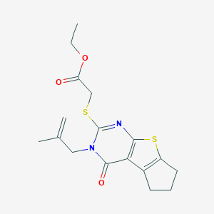 molecular formula C17H20N2O3S2 B430906 ethyl {[3-(2-methyl-2-propenyl)-4-oxo-3,5,6,7-tetrahydro-4H-cyclopenta[4,5]thieno[2,3-d]pyrimidin-2-yl]sulfanyl}acetate CAS No. 352661-24-6