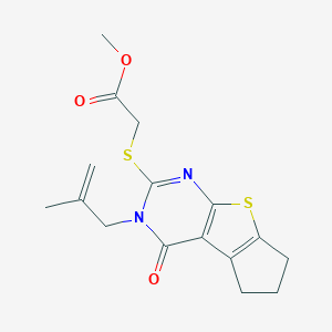 molecular formula C16H18N2O3S2 B430915 methyl {[3-(2-methyl-2-propenyl)-4-oxo-3,5,6,7-tetrahydro-4H-cyclopenta[4,5]thieno[2,3-d]pyrimidin-2-yl]sulfanyl}acetate CAS No. 330179-88-9