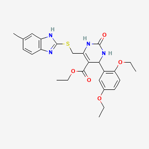 molecular formula C26H30N4O5S B4309236 ETHYL 4-(2,5-DIETHOXYPHENYL)-6-{[(5-METHYL-1H-1,3-BENZIMIDAZOL-2-YL)SULFANYL]METHYL}-2-OXO-1,2,3,4-TETRAHYDRO-5-PYRIMIDINECARBOXYLATE 