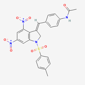 molecular formula C24H20N4O7S B4309409 N-{4-[(Z)-{1-[(4-methylphenyl)sulfonyl]-4,6-dinitro-1,2-dihydro-3H-indol-3-ylidene}methyl]phenyl}acetamide 
