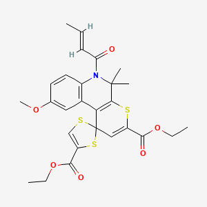 molecular formula C27H29NO6S3 B4309552 diethyl 6'-[(2E)-but-2-enoyl]-9'-methoxy-5',5'-dimethyl-5',6'-dihydrospiro[1,3-dithiole-2,1'-thiopyrano[2,3-c]quinoline]-3',4-dicarboxylate 