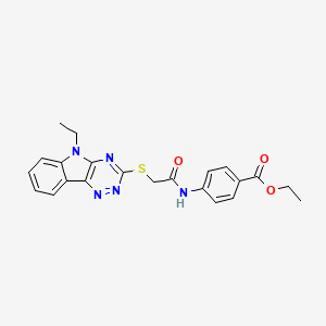 molecular formula C22H21N5O3S B4309606 ETHYL 4-({2-[(5-ETHYL-5H-[1,2,4]TRIAZINO[5,6-B]INDOL-3-YL)SULFANYL]ACETYL}AMINO)BENZOATE 