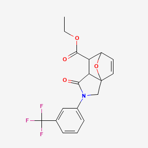 molecular formula C18H16F3NO4 B4309715 ETHYL 4-OXO-3-[3-(TRIFLUOROMETHYL)PHENYL]-10-OXA-3-AZATRICYCLO[5.2.1.0{15}]DEC-8-ENE-6-CARBOXYLATE 