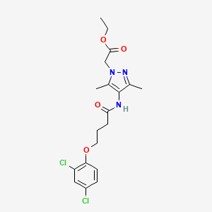 molecular formula C19H23Cl2N3O4 B4310278 ETHYL 2-(4-{[4-(2,4-DICHLOROPHENOXY)BUTANOYL]AMINO}-3,5-DIMETHYL-1H-PYRAZOL-1-YL)ACETATE 