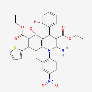 molecular formula C32H30FN3O7S B4310773 DIETHYL 2-AMINO-4-(2-FLUOROPHENYL)-1-(2-METHYL-4-NITROPHENYL)-5-OXO-7-(2-THIENYL)-1,4,5,6,7,8-HEXAHYDRO-3,6-QUINOLINEDICARBOXYLATE 