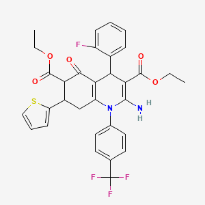 molecular formula C32H28F4N2O5S B4310797 DIETHYL 2-AMINO-4-(2-FLUOROPHENYL)-5-OXO-7-(2-THIENYL)-1-[4-(TRIFLUOROMETHYL)PHENYL]-1,4,5,6,7,8-HEXAHYDRO-3,6-QUINOLINEDICARBOXYLATE 