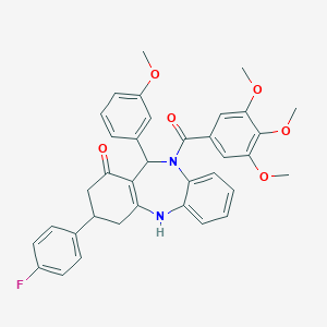 molecular formula C36H33FN2O6 B431104 3-(4-fluorophenyl)-11-(3-methoxyphenyl)-10-(3,4,5-trimethoxybenzoyl)-2,3,4,5,10,11-hexahydro-1H-dibenzo[b,e][1,4]diazepin-1-one 