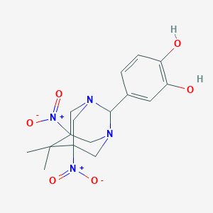 molecular formula C16H20N4O6 B431237 4-(6,6-dimethyl-5,7-dinitro-1,3-diazatricyclo[3.3.1.1~3,7~]dec-2-yl)benzene-1,2-diol 