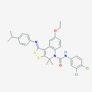 molecular formula C30H29Cl2N3O2S2 B431295 N~5~-(3,4-DICHLOROPHENYL)-8-ETHOXY-1-[(4-ISOPROPYLPHENYL)IMINO]-4,4-DIMETHYL-1H-[1,2]DITHIOLO[3,4-C]QUINOLINE-5(4H)-CARBOXAMIDE 