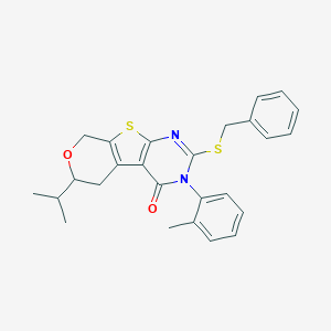 2-(benzylsulfanyl)-3-(2-methylphenyl)-6-(propan-2-yl)-3,5,6,8-tetrahydro-4H-pyrano[4',3':4,5]thieno[2,3-d]pyrimidin-4-one