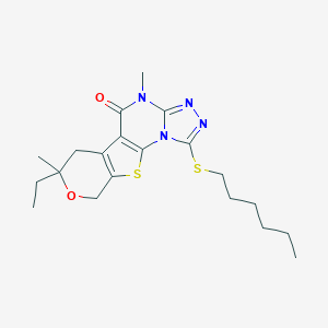 molecular formula C20H28N4O2S2 B431402 12-ethyl-3-hexylsulfanyl-7,12-dimethyl-13-oxa-16-thia-2,4,5,7-tetrazatetracyclo[7.7.0.02,6.010,15]hexadeca-1(9),3,5,10(15)-tetraen-8-one 