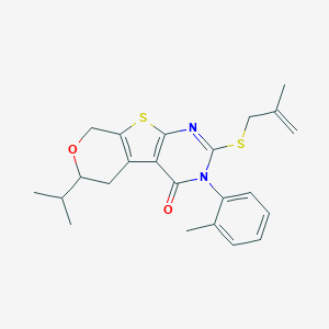 3-(2-methylphenyl)-2-[(2-methylprop-2-en-1-yl)sulfanyl]-6-(propan-2-yl)-3,5,6,8-tetrahydro-4H-pyrano[4',3':4,5]thieno[2,3-d]pyrimidin-4-one
