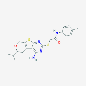 2-{[4-amino-6-(propan-2-yl)-5,8-dihydro-6H-pyrano[4',3':4,5]thieno[2,3-d]pyrimidin-2-yl]sulfanyl}-N-(4-methylphenyl)acetamide