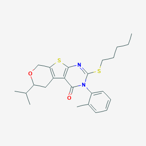 3-(2-methylphenyl)-2-(pentylsulfanyl)-6-(propan-2-yl)-3,5,6,8-tetrahydro-4H-pyrano[4',3':4,5]thieno[2,3-d]pyrimidin-4-one
