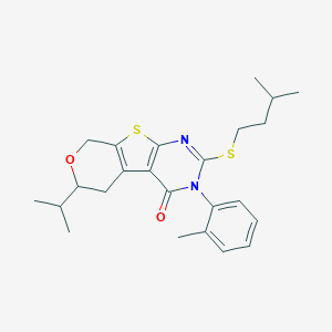 2-[(3-methylbutyl)sulfanyl]-3-(2-methylphenyl)-6-(propan-2-yl)-3,5,6,8-tetrahydro-4H-pyrano[4',3':4,5]thieno[2,3-d]pyrimidin-4-one