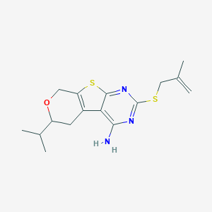 molecular formula C16H21N3OS2 B431449 5-(2-methylprop-2-enylsulfanyl)-12-propan-2-yl-11-oxa-8-thia-4,6-diazatricyclo[7.4.0.02,7]trideca-1(9),2,4,6-tetraen-3-amine 