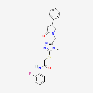 molecular formula C22H22FN5O2S B4314733 N-(2-fluorophenyl)-2-({4-methyl-5-[(2-oxo-4-phenylpyrrolidin-1-yl)methyl]-4H-1,2,4-triazol-3-yl}sulfanyl)acetamide 