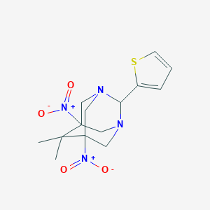 molecular formula C14H18N4O4S B431480 5,7-Bisnitro-6,6-dimethyl-2-thien-2-yl-1,3-diazatricyclo[3.3.1.1~3,7~]decane CAS No. 500103-90-2