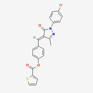 molecular formula C22H15BrN2O3S B4315396 4-{[1-(4-bromophenyl)-3-methyl-5-oxo-1,5-dihydro-4H-pyrazol-4-ylidene]methyl}phenyl thiophene-2-carboxylate 