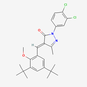 molecular formula C26H30Cl2N2O2 B4315436 4-{(E)-1-[3,5-DI(TERT-BUTYL)-2-METHOXYPHENYL]METHYLIDENE}-2-(3,4-DICHLOROPHENYL)-5-METHYL-2,4-DIHYDRO-3H-PYRAZOL-3-ONE 