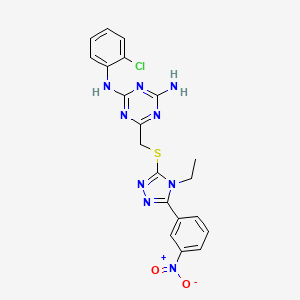 molecular formula C20H18ClN9O2S B4315632 N2-(2-CHLOROPHENYL)-6-({[4-ETHYL-5-(3-NITROPHENYL)-4H-1,2,4-TRIAZOL-3-YL]SULFANYL}METHYL)-1,3,5-TRIAZINE-2,4-DIAMINE 