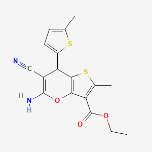 molecular formula C17H16N2O3S2 B4315755 ethyl 5-amino-6-cyano-2-methyl-7-(5-methylthiophen-2-yl)-7H-thieno[3,2-b]pyran-3-carboxylate 