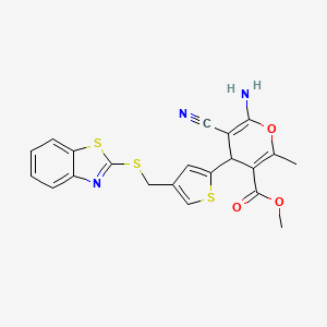 molecular formula C21H17N3O3S3 B4315844 methyl 6-amino-4-{4-[(1,3-benzothiazol-2-ylsulfanyl)methyl]thiophen-2-yl}-5-cyano-2-methyl-4H-pyran-3-carboxylate 