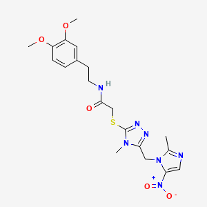 molecular formula C20H25N7O5S B4315941 N-[2-(3,4-dimethoxyphenyl)ethyl]-2-({4-methyl-5-[(2-methyl-5-nitro-1H-imidazol-1-yl)methyl]-4H-1,2,4-triazol-3-yl}sulfanyl)acetamide 