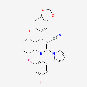 molecular formula C27H19F2N3O3 B4316097 4-(2H-1,3-BENZODIOXOL-5-YL)-1-(2,4-DIFLUOROPHENYL)-5-OXO-2-(1H-PYRROL-1-YL)-1,4,5,6,7,8-HEXAHYDROQUINOLINE-3-CARBONITRILE 