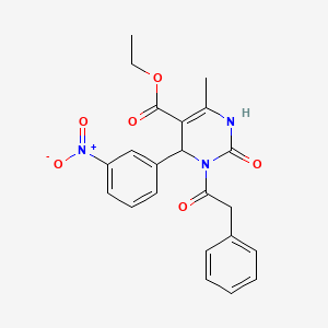 molecular formula C22H21N3O6 B4316286 ETHYL 6-METHYL-4-(3-NITROPHENYL)-2-OXO-3-(2-PHENYLACETYL)-1,2,3,4-TETRAHYDROPYRIMIDINE-5-CARBOXYLATE 