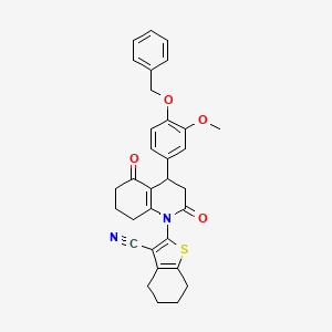 molecular formula C32H30N2O4S B4316329 2-[4-[4-(BENZYLOXY)-3-METHOXYPHENYL]-2,5-DIOXO-3,4,5,6,7,8-HEXAHYDRO-1(2H)-QUINOLINYL]-4,5,6,7-TETRAHYDRO-1-BENZOTHIOPHEN-3-YL CYANIDE 