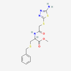 molecular formula C15H18N4O3S3 B4316448 METHYL 2-{2-[(5-AMINO-1,3,4-THIADIAZOL-2-YL)SULFANYL]ACETAMIDO}-3-(BENZYLSULFANYL)PROPANOATE 