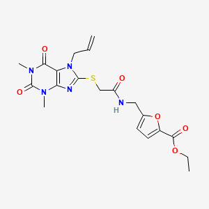 molecular formula C20H23N5O6S B4316510 ETHYL 5-[(2-{[1,3-DIMETHYL-2,6-DIOXO-7-(PROP-2-EN-1-YL)-2,3,6,7-TETRAHYDRO-1H-PURIN-8-YL]SULFANYL}ACETAMIDO)METHYL]FURAN-2-CARBOXYLATE 