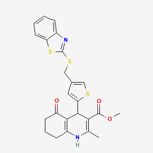 molecular formula C24H22N2O3S3 B4316549 Methyl 4-{4-[(1,3-benzothiazol-2-ylsulfanyl)methyl]thiophen-2-yl}-2-methyl-5-oxo-1,4,5,6,7,8-hexahydroquinoline-3-carboxylate 