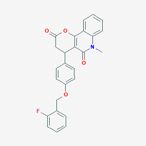 molecular formula C26H20FNO4 B4316634 4-{4-[(2-fluorobenzyl)oxy]phenyl}-6-methyl-4,6-dihydro-2H-pyrano[3,2-c]quinoline-2,5(3H)-dione 