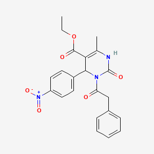 molecular formula C22H21N3O6 B4316748 ETHYL 6-METHYL-4-(4-NITROPHENYL)-2-OXO-3-(2-PHENYLACETYL)-1,2,3,4-TETRAHYDRO-5-PYRIMIDINECARBOXYLATE 