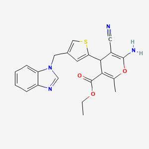 molecular formula C22H20N4O3S B4316942 ethyl 6-amino-4-[4-(1H-benzimidazol-1-ylmethyl)thiophen-2-yl]-5-cyano-2-methyl-4H-pyran-3-carboxylate 