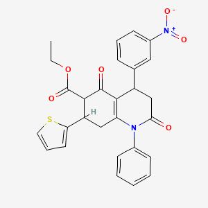 molecular formula C28H24N2O6S B4316990 ETHYL 4-(3-NITROPHENYL)-2,5-DIOXO-1-PHENYL-7-(2-THIENYL)-1,2,3,4,5,6,7,8-OCTAHYDRO-6-QUINOLINECARBOXYLATE 