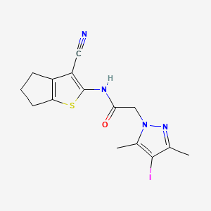molecular formula C15H15IN4OS B4317229 N-(3-cyano-5,6-dihydro-4H-cyclopenta[b]thiophen-2-yl)-2-(4-iodo-3,5-dimethyl-1H-pyrazol-1-yl)acetamide 