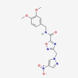 molecular formula C16H16N6O6 B4317355 N-[(3,4-DIMETHOXYPHENYL)METHYL]-3-[(4-NITRO-1H-PYRAZOL-1-YL)METHYL]-1,2,4-OXADIAZOLE-5-CARBOXAMIDE 