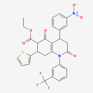molecular formula C29H23F3N2O6S B4317588 ETHYL 4-(3-NITROPHENYL)-2,5-DIOXO-7-(2-THIENYL)-1-[3-(TRIFLUOROMETHYL)PHENYL]-1,2,3,4,5,6,7,8-OCTAHYDRO-6-QUINOLINECARBOXYLATE 