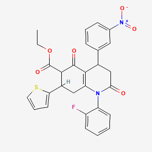 molecular formula C28H23FN2O6S B4317778 ETHYL 1-(2-FLUOROPHENYL)-4-(3-NITROPHENYL)-2,5-DIOXO-7-(2-THIENYL)-1,2,3,4,5,6,7,8-OCTAHYDRO-6-QUINOLINECARBOXYLATE 
