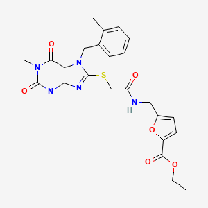 molecular formula C25H27N5O6S B4317949 ETHYL 5-{[(2-{[1,3-DIMETHYL-7-(2-METHYLBENZYL)-2,6-DIOXO-2,3,6,7-TETRAHYDRO-1H-PURIN-8-YL]SULFANYL}ACETYL)AMINO]METHYL}-2-FUROATE 